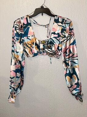 Love Highlight Long-Sleeve Crop Top - Multicolor, SZ- S